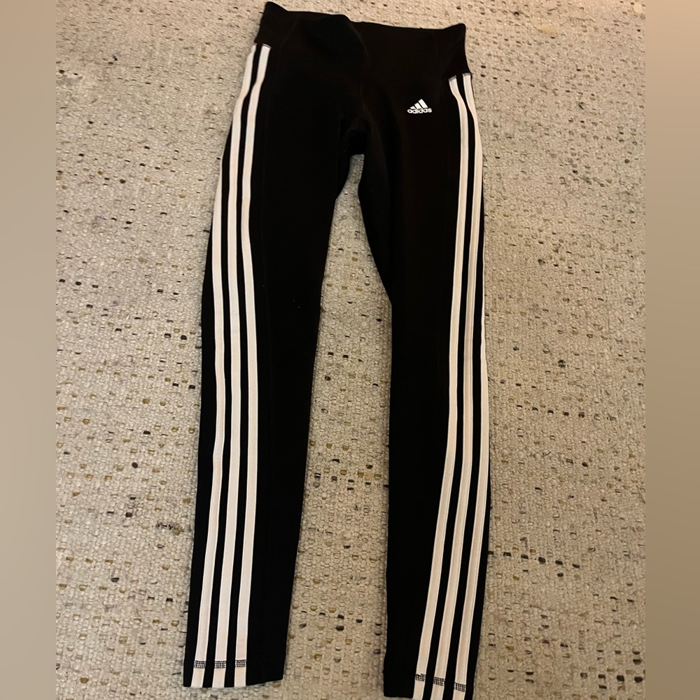 Black adidas leggings with white stripes